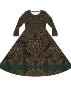 Long Sleeve Dance Dress - Flower of Life and Hawk Meditation Vibe